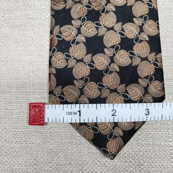 Jos. A. Bank Signature Collection Silk Tie - Brown & Black Leaf Pattern 3.5" - Picture 7 of 10